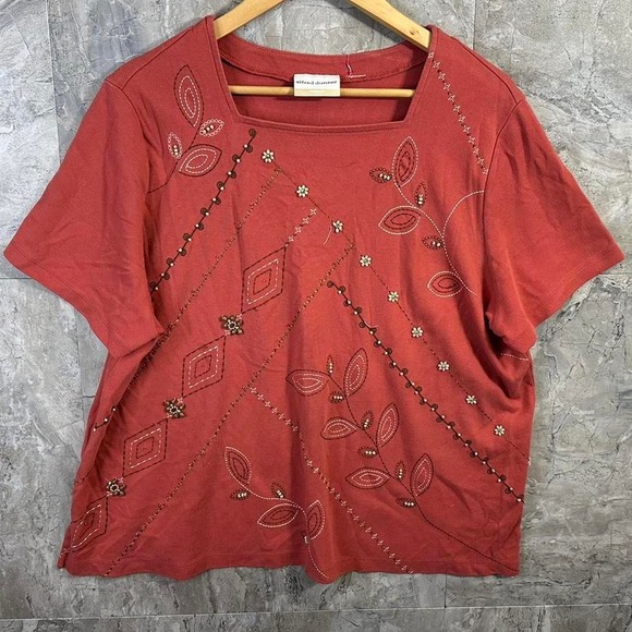 Alfred Dunner Tops - Alfred Dunner women's XL Orange and brown beaded tunic top with square neckline